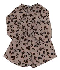 Starorůžový lehký kraťasový overal s leopardím vzorem Next