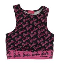 Černý sportovní crop top s nápisy - Barbie George