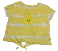 Žluto-bílé pruhované tričko se sluncem z flitrů Primark