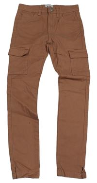 Hnědé plátěné skinny cargo kalhoty
