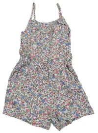 Bílo-růžovo-modrý květovaný lehký kraťasový overal H&M