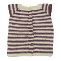 Krémovo-vínový pruhovaný propínací svetr