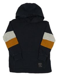 Tmavomodro-šedo-hnědá žebrovaná mikina s kapucí Next