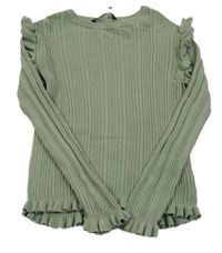 Khaki žebrovaný svetr s volánky George