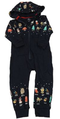 Tmavomodrá tepláková kombinéza s vánočním motivem a kapucí Leigh Tucker