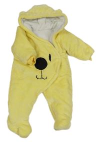 Žlutá chlupatá zateplená kombinéza s čumákem a kapucí