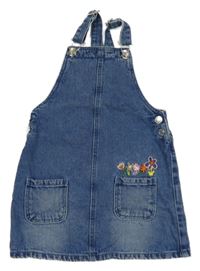 Modré riflové laclové šaty s výšivkami květů Denim Co.