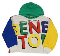 Smetanovo-barevná mikina s nápisem a kapucí Benetton