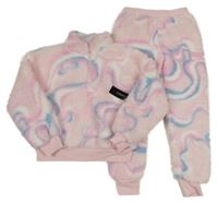 Nové - 2set - Růžová huňatá mikina s duhami + tepláky Dunnes