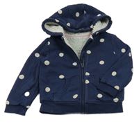 Tmavomodrá puntíkatá zateplená propínací mikina s kapucí M&S