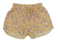 Béžovo-růžovo-žluté květované bavlněné kraťasy Tu