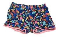 Tmavomodré lehké kraťasy s listy a tukany Y.F.K.