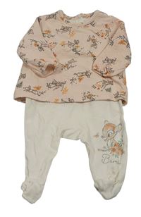 Bílé dupačky s Bambim a našitým světlerůžovým trikem Primark