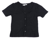 Černé žebrované crop tričko s knoflíky E-Vie