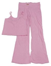 2 set - Růžový žebrovaný crop top + růžové žebrované flare legíny River Island
