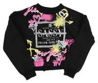 Černá crop mikina s barevným potiskem a nápisem River Island