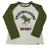 Bílo-zelené triko s dinem a nápisem 