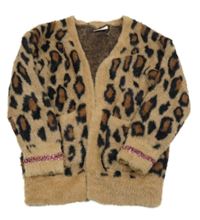 Hnědo-tmavohnědý leopardí svetrový cardigan