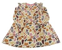 Světlebéžovo-barevné vzorované šaty se zvířátky a volánky HEMA
