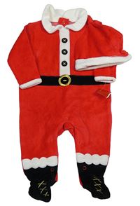 Nové - 2 set - červený sametový overal + čepice - Santa dunnes