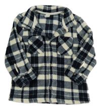 Tmavomodro-bílá kostkovaná plyšová propínací mikina s kapsami Topolino