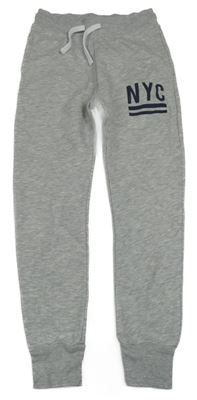 Šedé melírované tepláky s nápisem H&M