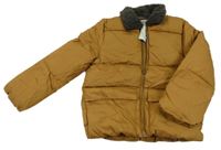 Nové - hnědá plátěná zimní bunda s huňatým límcem H&M