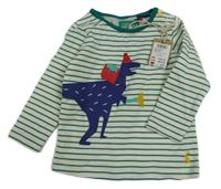 Nové - bílo-zelené pruhované triko s dinem Joules