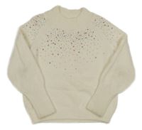 Smetanový chlupatý svetr s flitry C&A