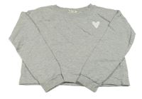 Šedá melírovaná crop mikina se srdcem H&M