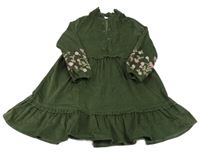 Tmavozelené manšestrové šaty s výšivkami C&A