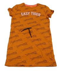 Hnědé šaty s leopardy a nápisem WE