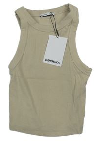 Nové - béžový žebrovaný crop top Bershka