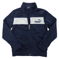 Tmavomodrá sportovní propínací mikina s bílým pruhem a logem Puma