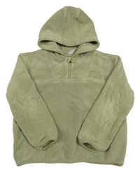 Khaki fleecová mikina s kapucí 