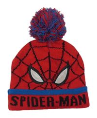 Červeno-černá vzorovaná čepice s bambulí - Spiderman