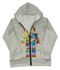 Šedá propínací mikina s lego postavičkou a kapucí 