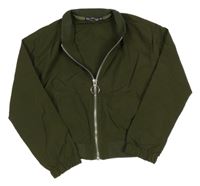 Tmavozelená šusťáková crop lehká bunda 