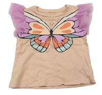 Meruňkové tričko s motýlem a tylem H&M