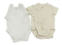 2set - 2x body - Bílé s mašlí + béžové melírované zavinovací H&M