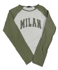 Bílo-khaki crop triko s nápisem New Look