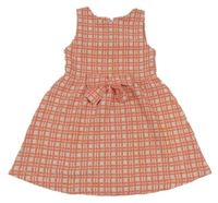 Bílo-oranžové kostkované šaty s mašlí zn. Next