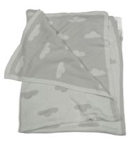 Bílo-šedá pletená deka s mráčky 