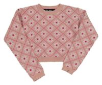Světlerůžový květovaný crop svetr 