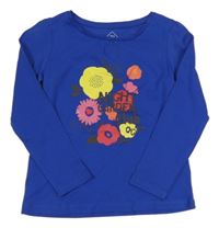 Tmavomodré triko s květy 