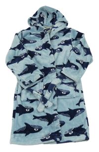 Světlemodrý plyšový župan s velrybami a kapucí John Lewis