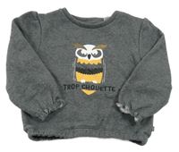 Tmavošedá zateplená mikina se sovou Okaidi