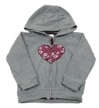 Šedá propínací mikina se srdcem a kapucí 
