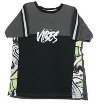 Antracitovo-černé tričko s pruhy a nápisem George