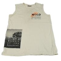 Smetanové tílko s potiskem a nápisy 